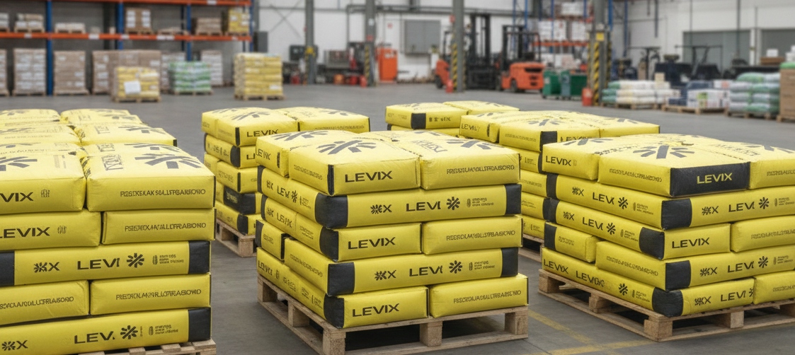 Armazém LEVIX com pallets de sacos